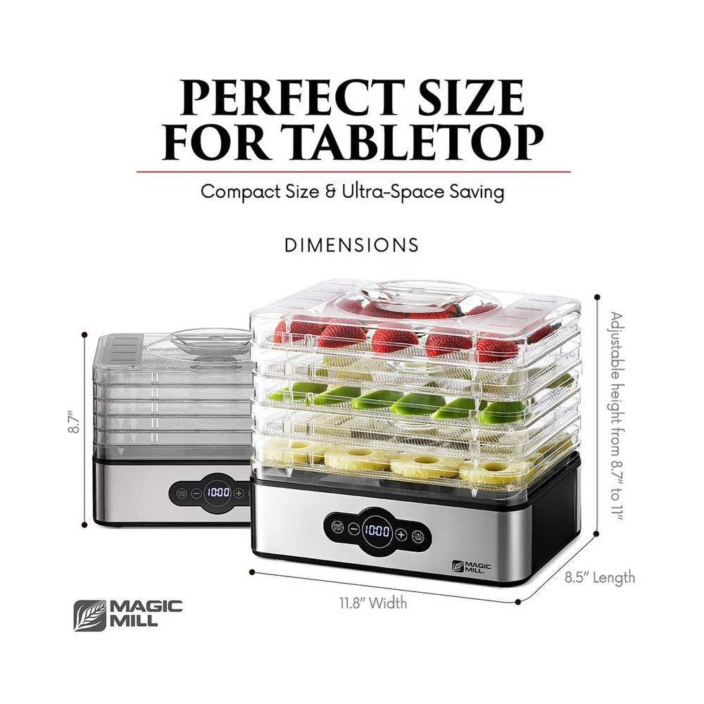 Magic Mill Food Dehydrator Machine | 5 Stackable Stainless Steel Tr... Fast Ship