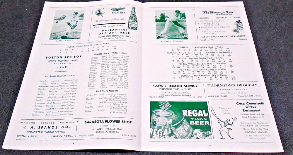 1958 BOSTON RED SOX PROGRAM SCORECARD / PROGRAM SPRING TRAINING MLB BASEBALL!