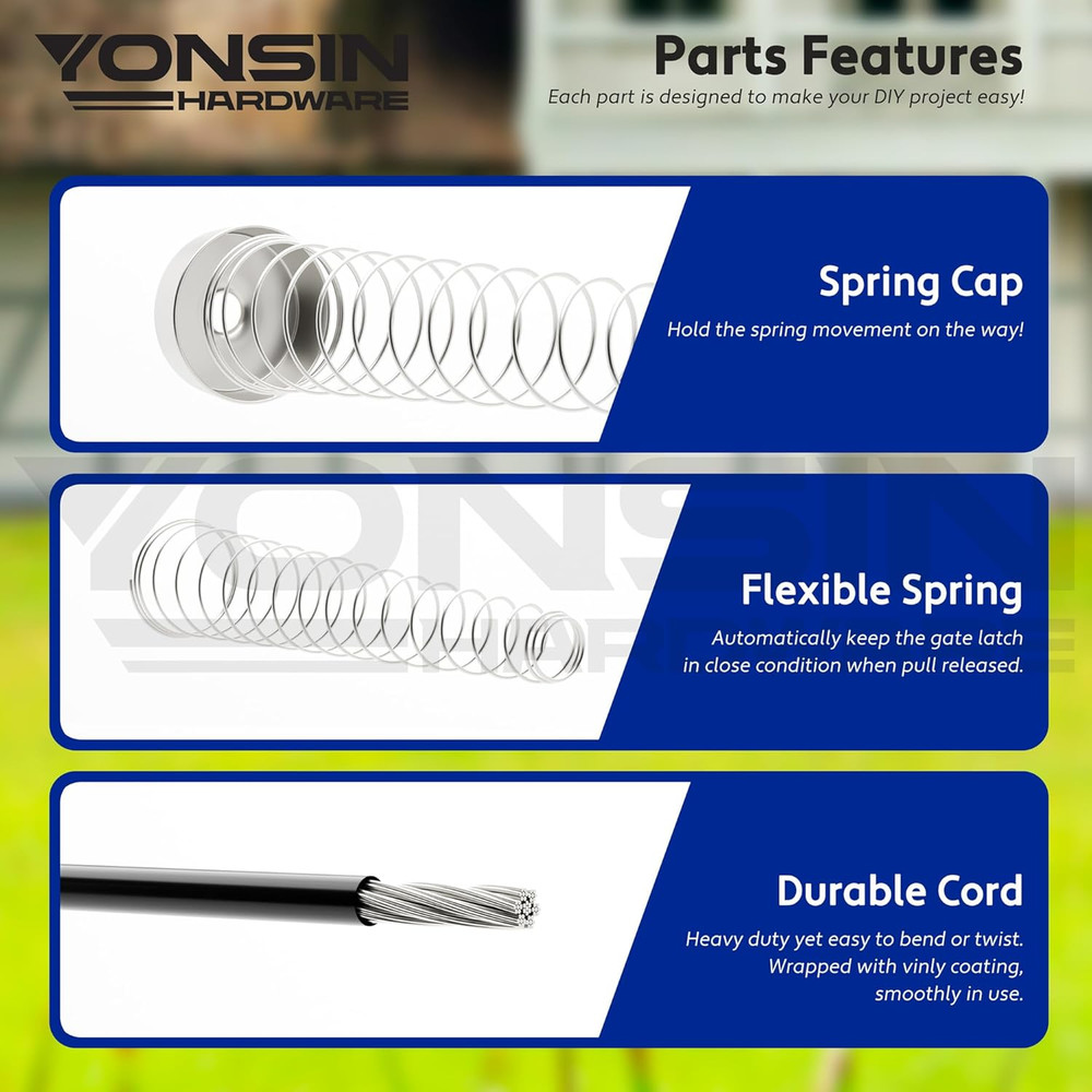 2 Sets Gate Latch Cable Pull, Steel Wire Rope with Pull String for Fence Gate La