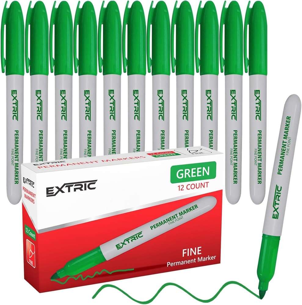 EXTRIC Permanent Markers Green 12 Count Fine Point