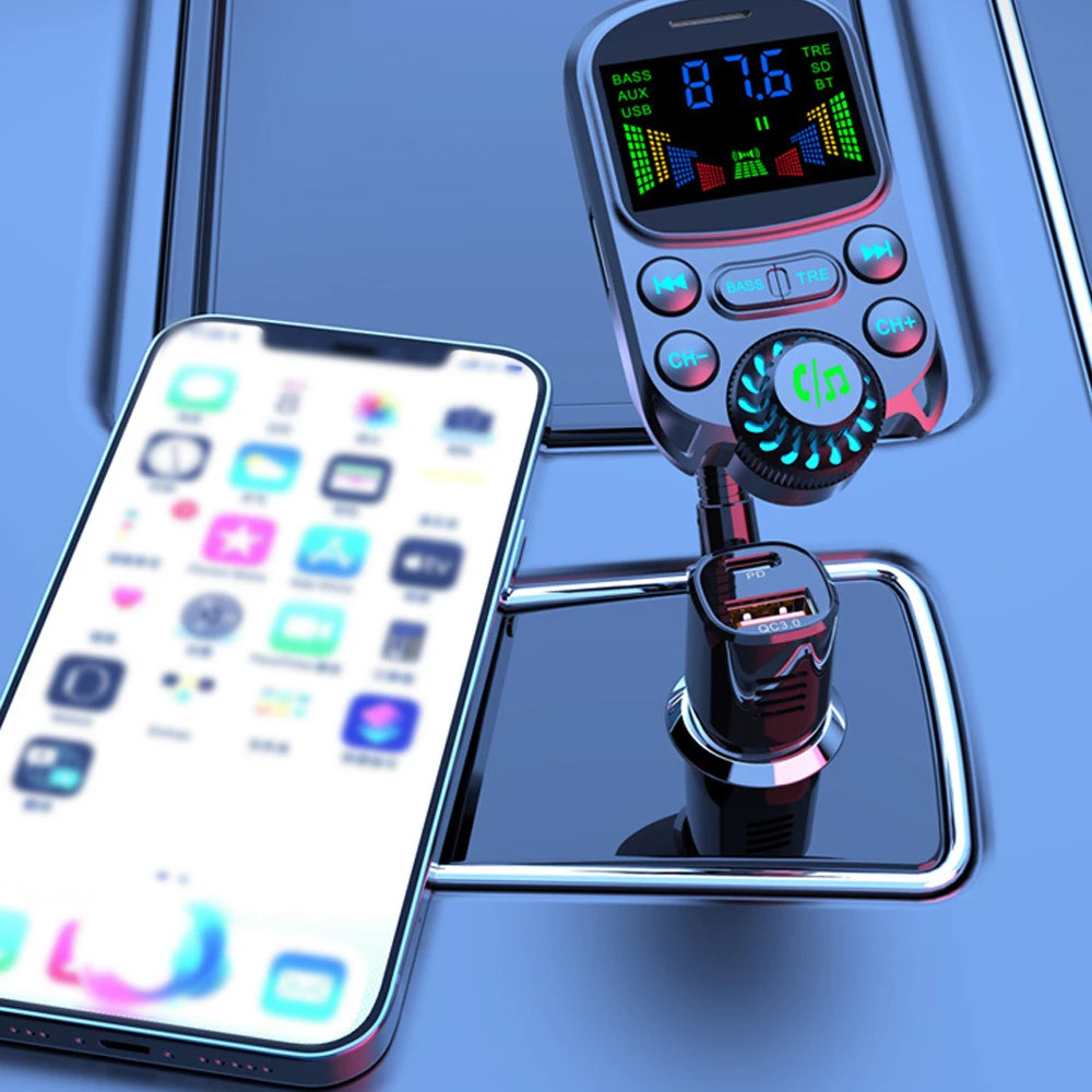 Bluetooth-compatible Car Kit Cigarette Lighter Handsfree FM Transmitter AUX Audi