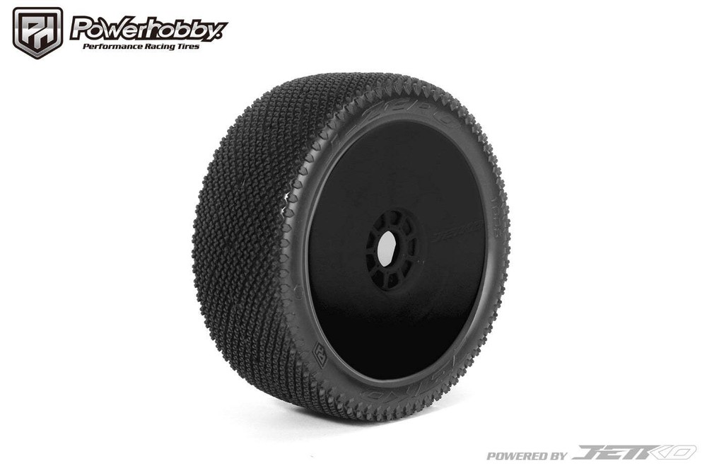 Powerhobby J-Zero 1/8 Buggy Mounted Tires Black Dish Wheels (2) Medium Soft