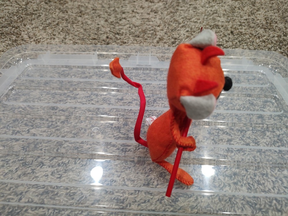 1982 Annalee Doll Mobilitee Devil Mouse with Pitchfork Felt Animal Open Eyes 6"