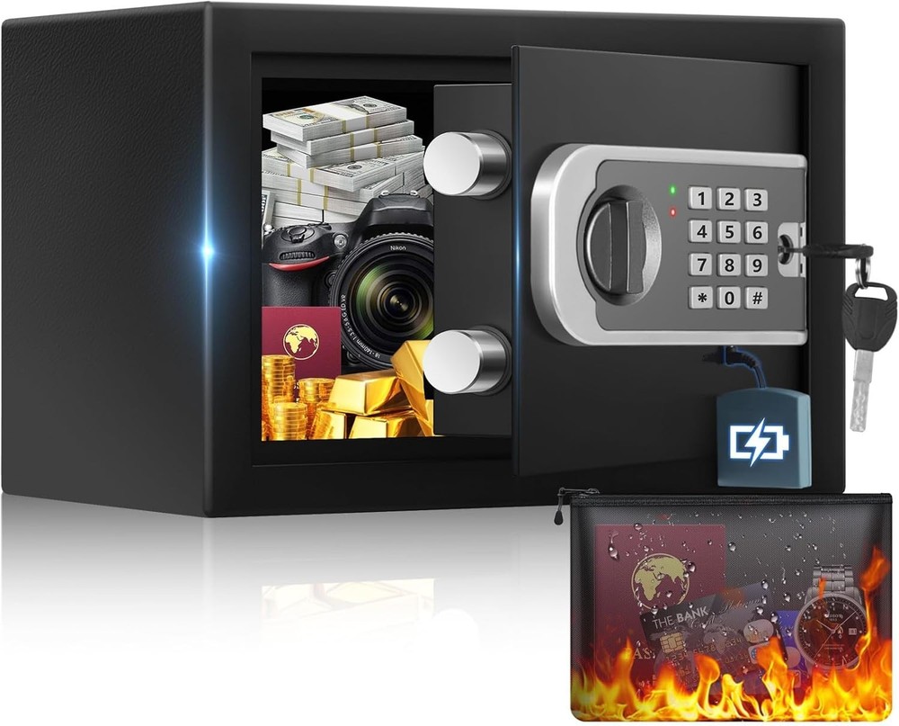 Compact 0.30 Cuft Small Safe Box with Fireproof Bag & Digital Keypad Access