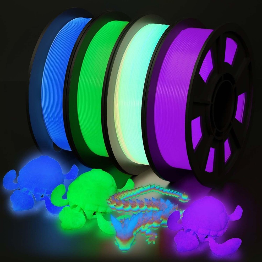 3D Printer Filament Bundle Glow in Dark Multicolor PLA 1.75mm 4