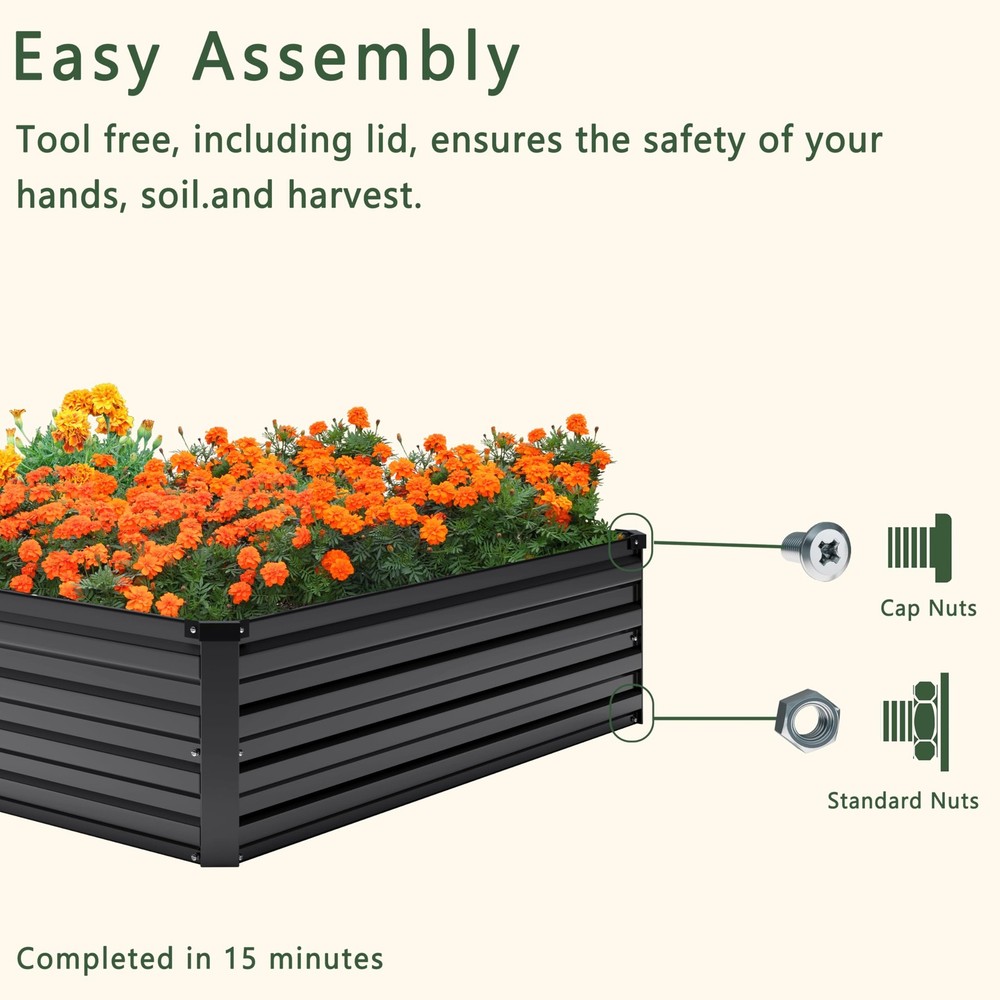 2PCS 12x2x1FT Galvanized Raised Garden Bed Kit,Vegetable Boxes-Rectangle Meta...
