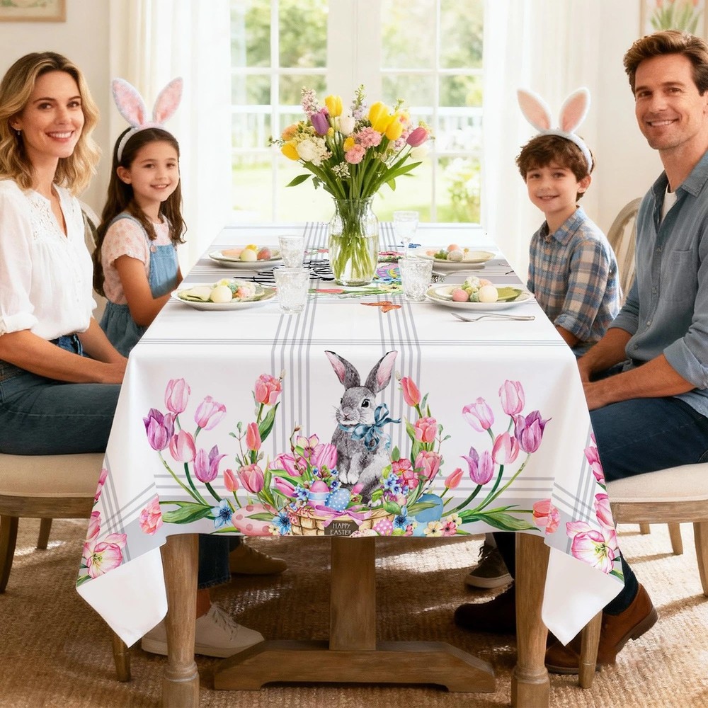 Hexagram Easter Tablecloth 60 x 120 Inch, Easter Table Cloth Rectangle Bunny ...