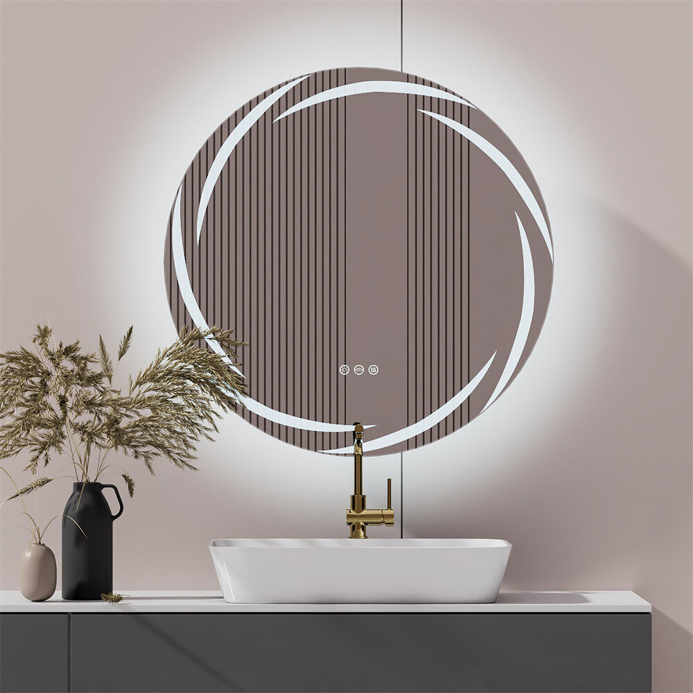 Circle LED Bathroom Mirror With Lights Large Dimmable Wall Vanity Mirrors Makeup