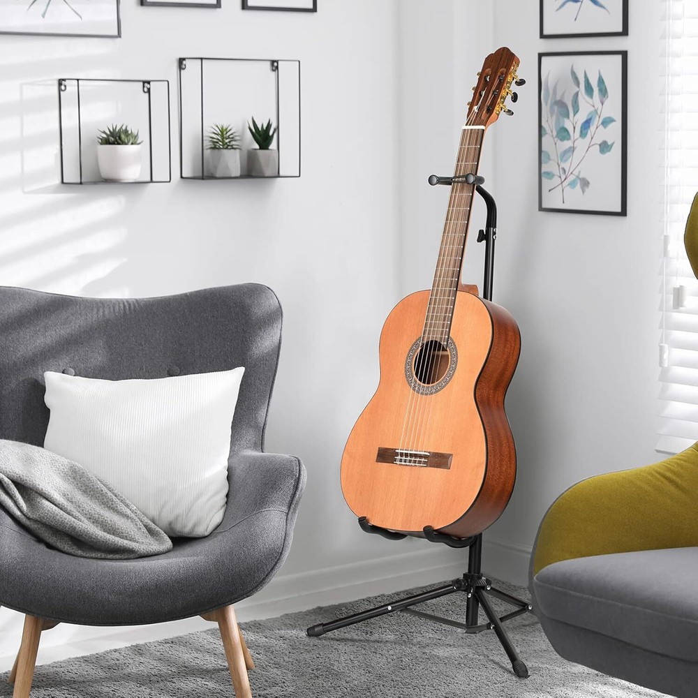 Height Adjustable Guitar Stand Sturdy Base Rotating Arms Space Saver Design