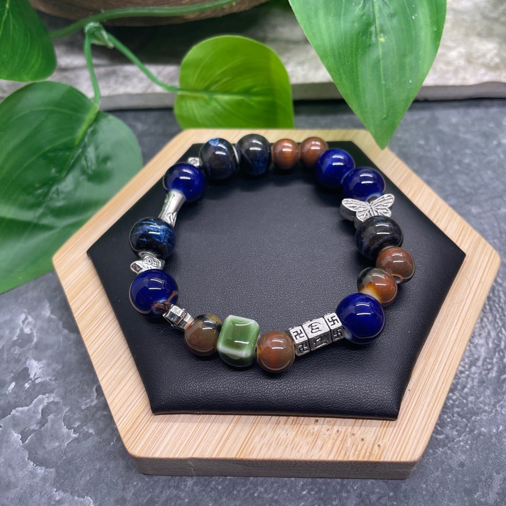 Handmade Ceramic Bead Beaded Stackable 6.25” Plus Stretch Bracelet New B538