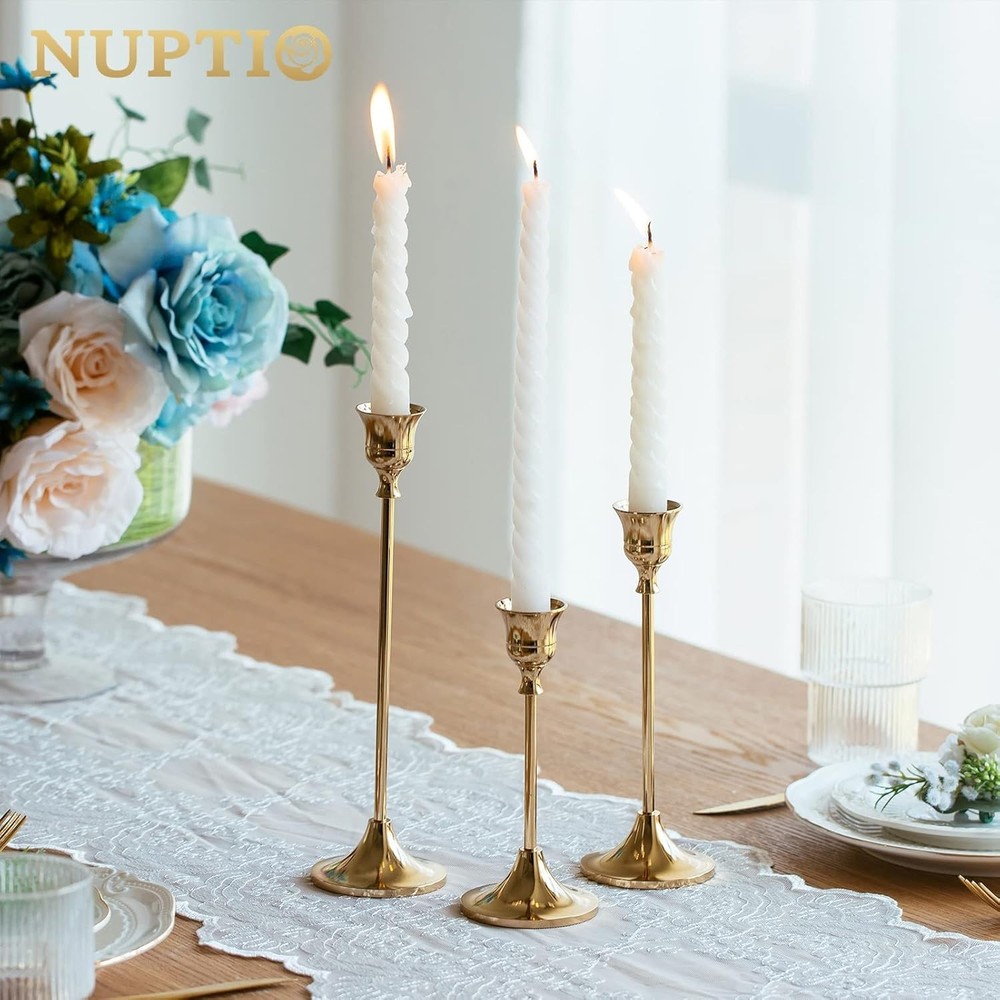 Brass Candle Holders for Table Decoration - 6 Pcs