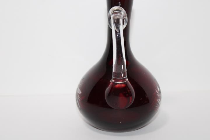 Vintage Bohemian Ruby Red Cut to Clear Glass Cruet