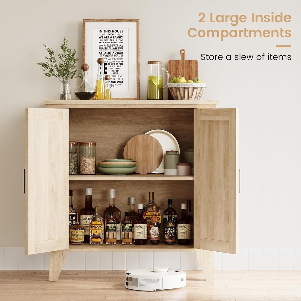 Rattan Buffet Cabinet Farmhouse Sideboard Kitchen Storage Organizer