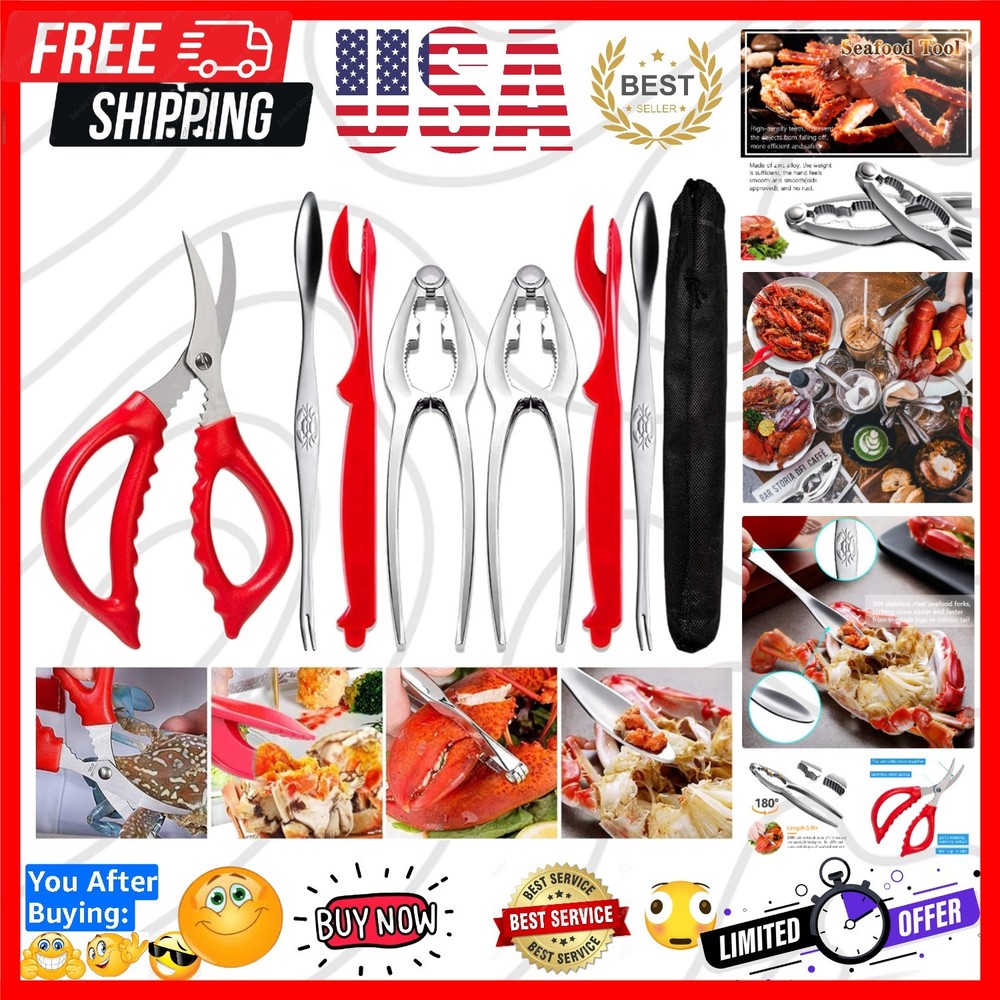 Crab Leg Crackers and Tools - Lobster Crackers and Picks Set Shellfish Crab C...
