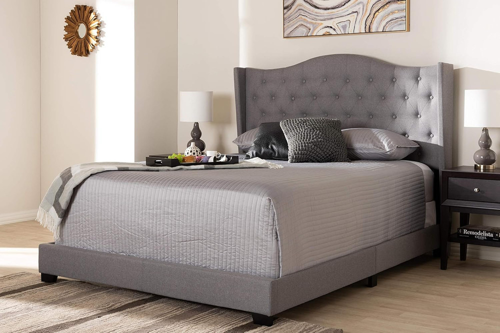Stylish King Grey Bed Frame - Box Spring Required for Ultimate Comfort