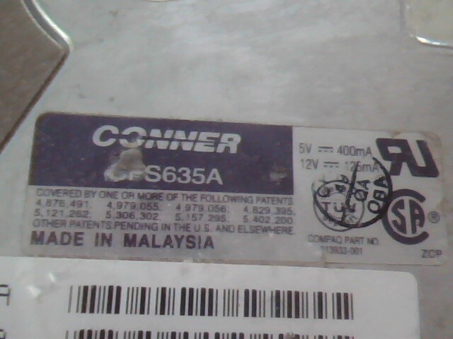 Hard Drive IDE Disk Conner CFS635A CAA01 TKE9535 K52331