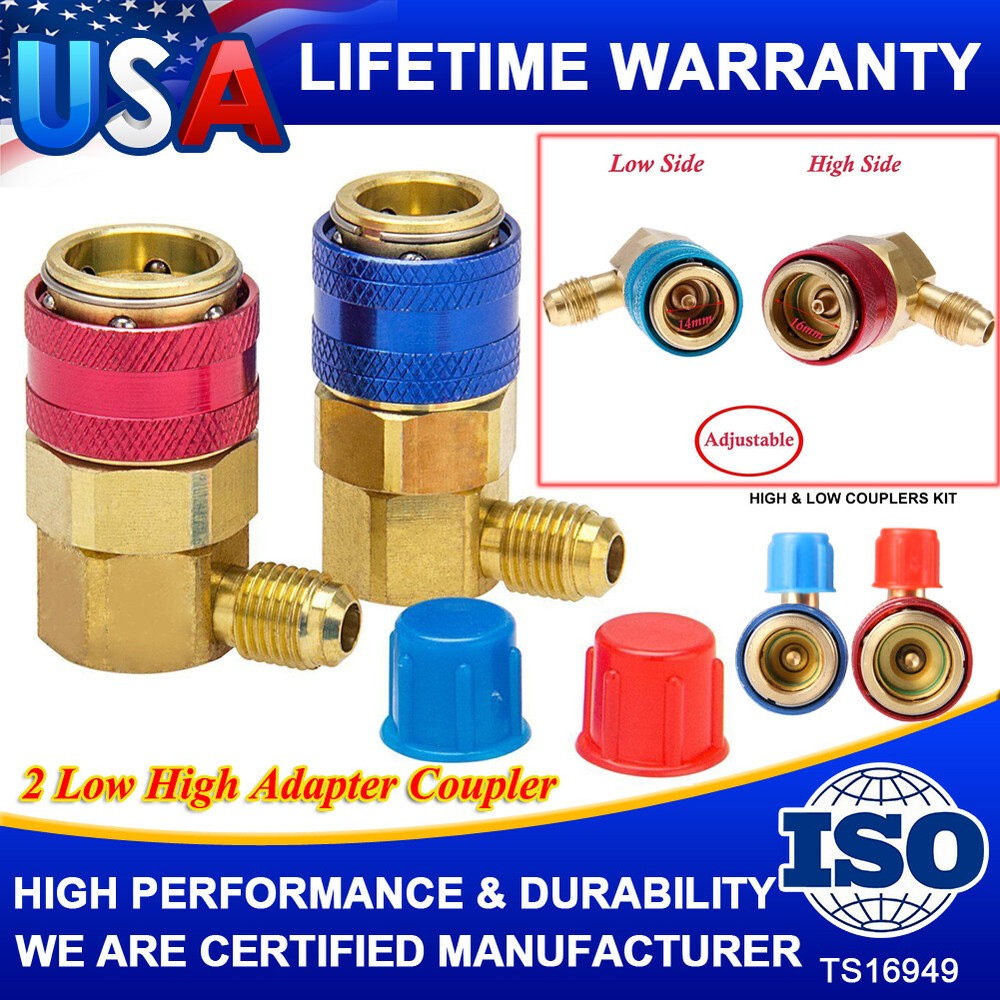 2X For Car AC Gauge AC High Low Side Quick Connector Adapter Fitting Coupler Kit