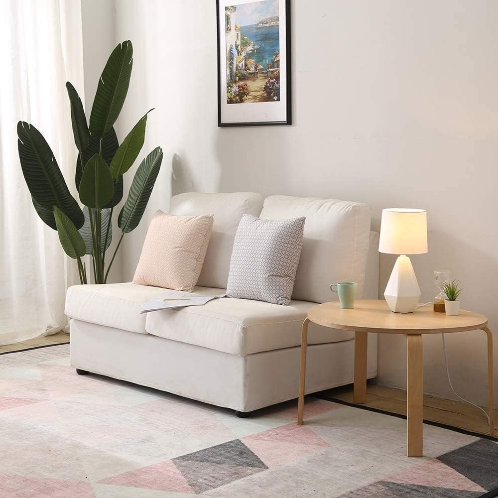 Modern Small Ceramic Table Lamp, White Irregular Geometric Bedside 15",