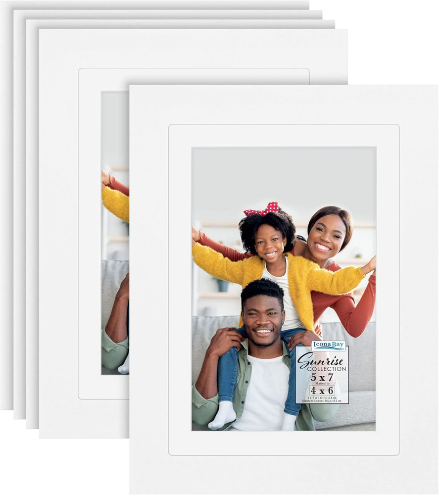 Icona Bay - 5X7 Mat to 4X6 Picture Frames - White, 5 Pack - Painted Solid One-Pi