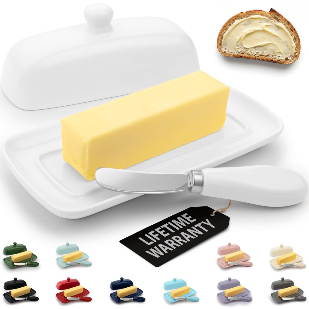 Zulay Kitchen Ceramic Butter Dish with Lid For Dish, / White