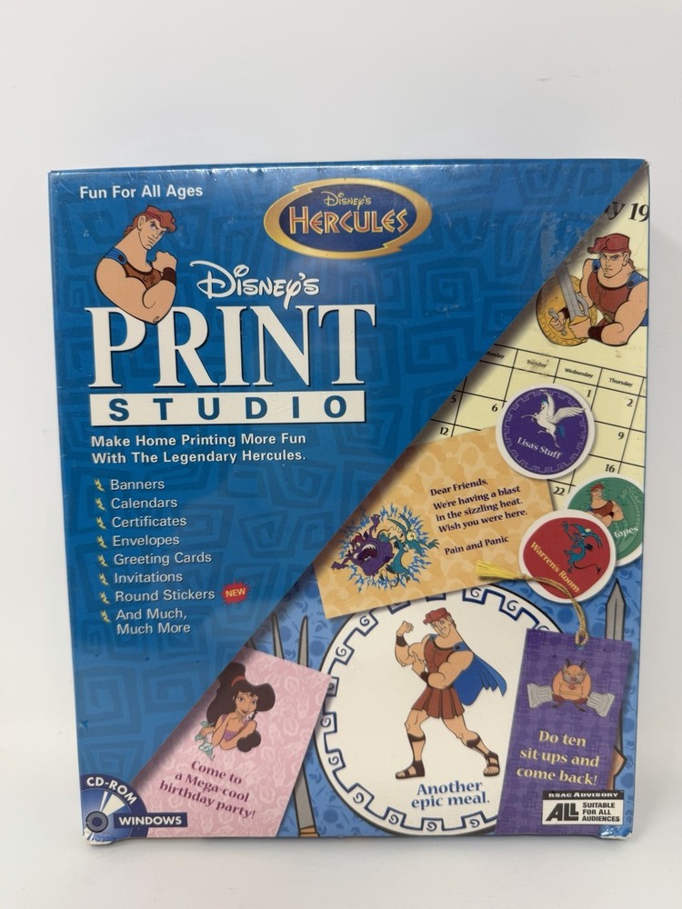 Disney's Print Studio Hercules CD ROM Software Windows 95 Create Banners Diaries