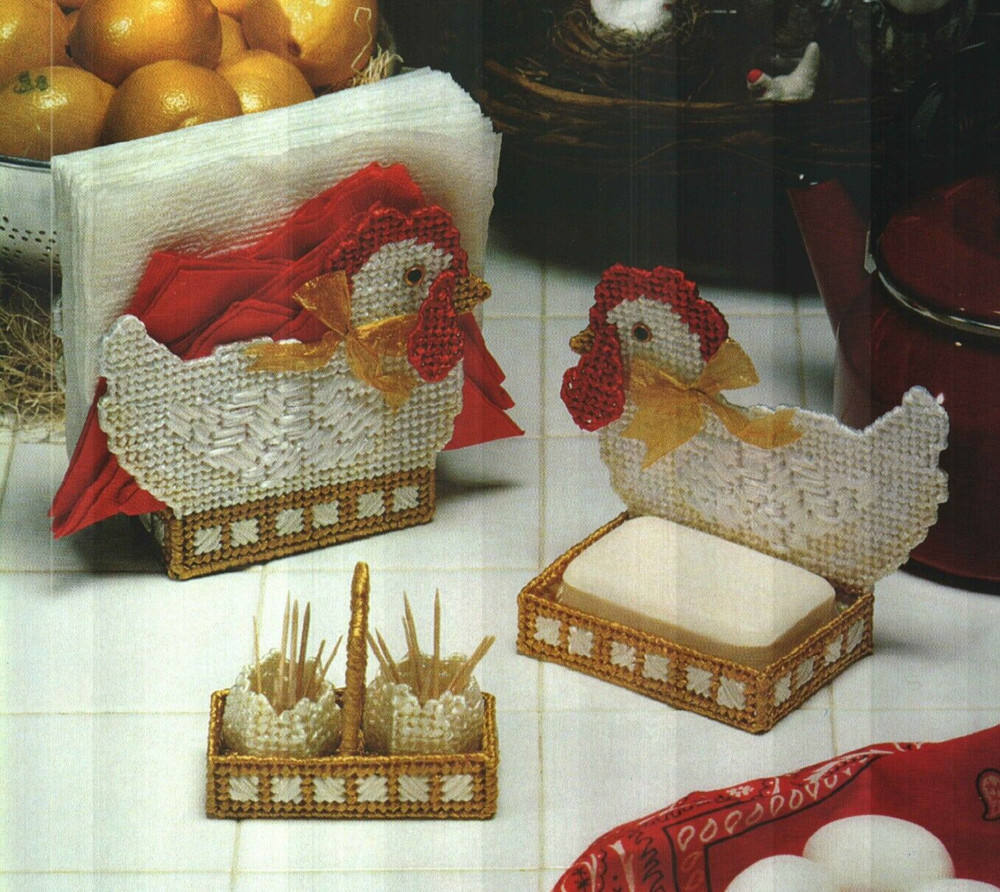 NESTING HENS NAPKIN HOLDER SOAP DISH PLASTIC CANVAS PATTERN INSTRUCTIONS
