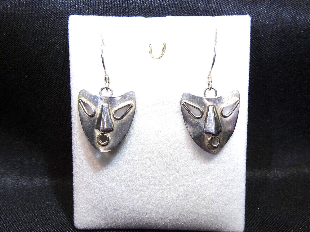 Vintage Solid 925 Sterling Silver Mask Hook Earrings