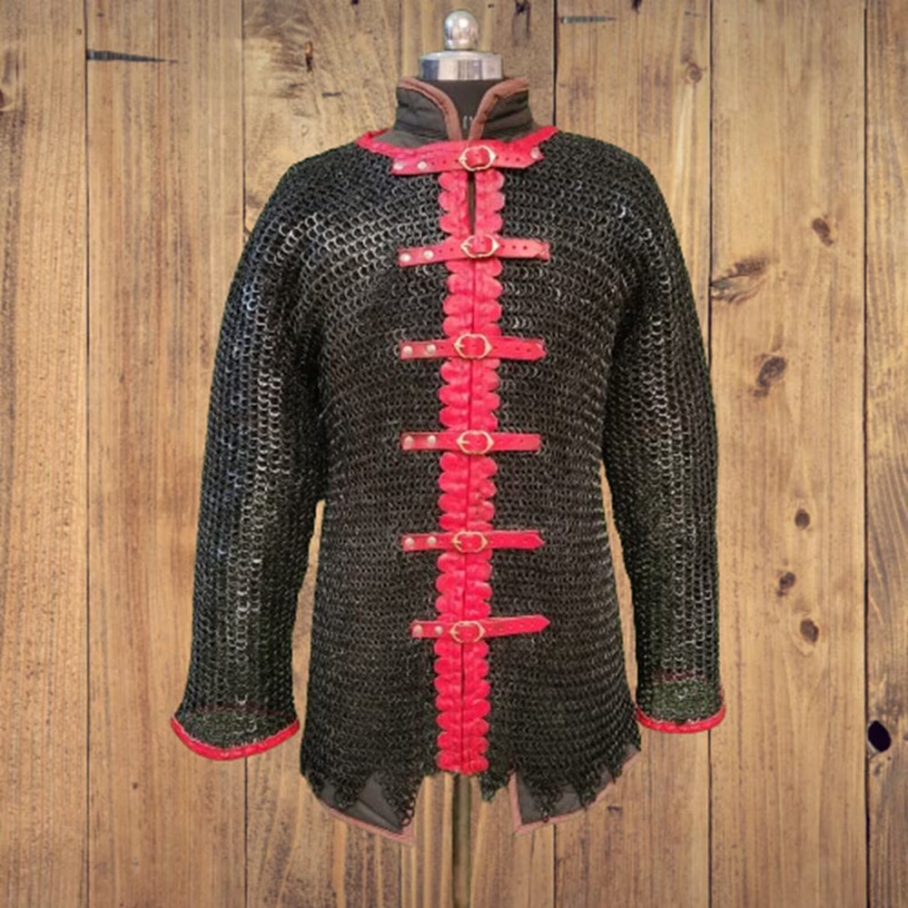 Medieval Chainmail Shirt – 9MM Flat Riveted with Washer, Medium Size, Black