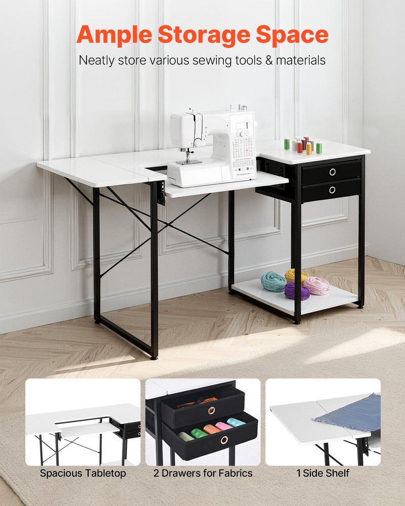 HOT/ Sewing Table,Multipurpose Sewing Machine Table with Drawers,Foldable Side