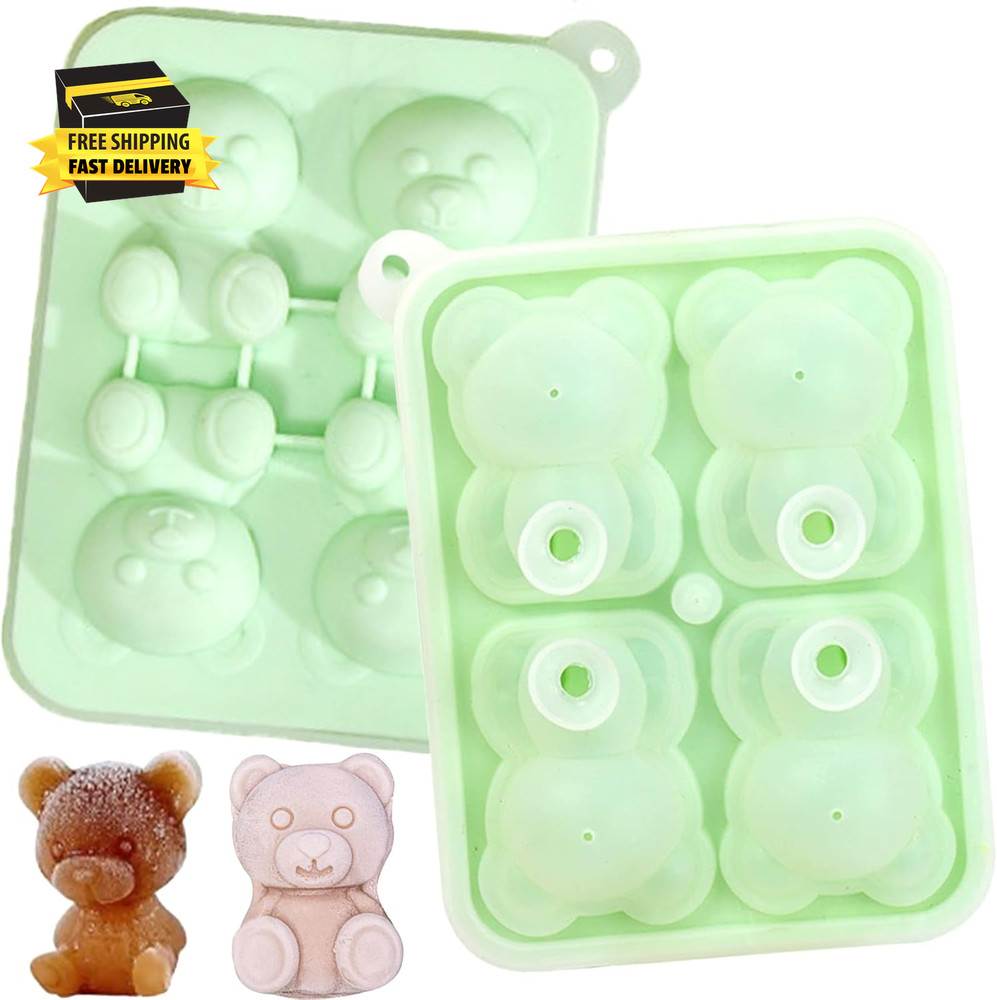 Ice Cube Tray 3D Bear Ice Cube Mold Fun Shapes Silicone Easy Release Flexible La