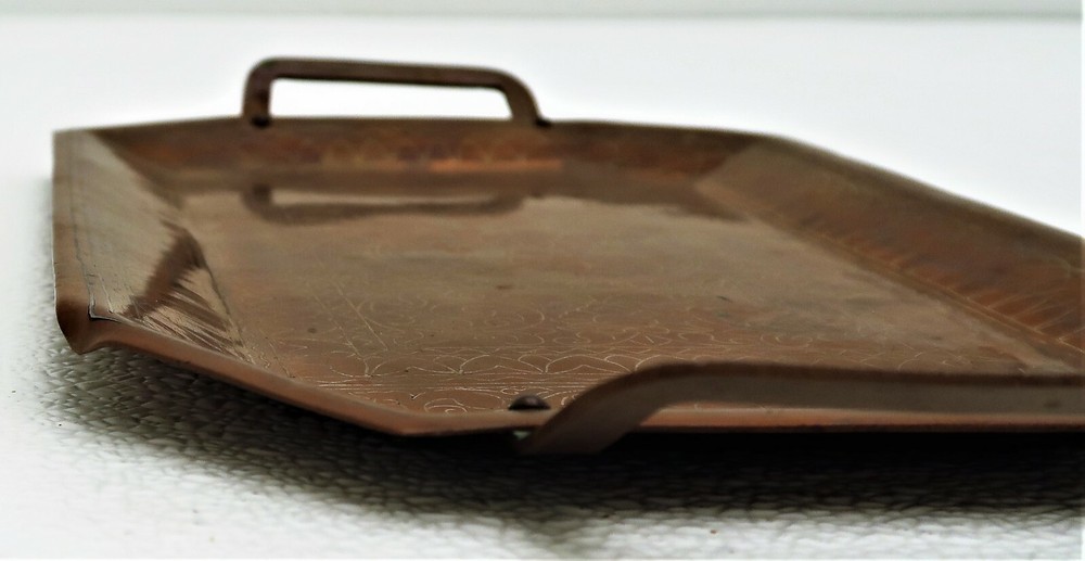 Cairo Ware Silver Inlay copper Octagonal Serving Tray with Two Handles