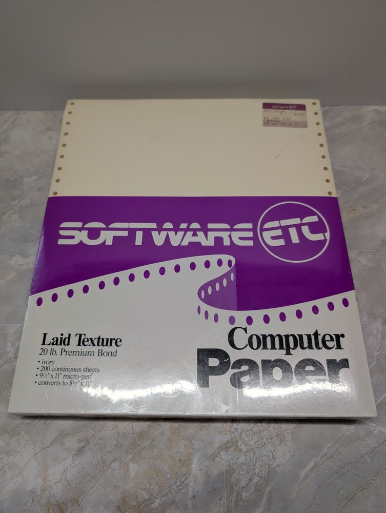 Vintage 1989 Continuous Sheet Ivory Textured Computer Paper Dot Matrix New