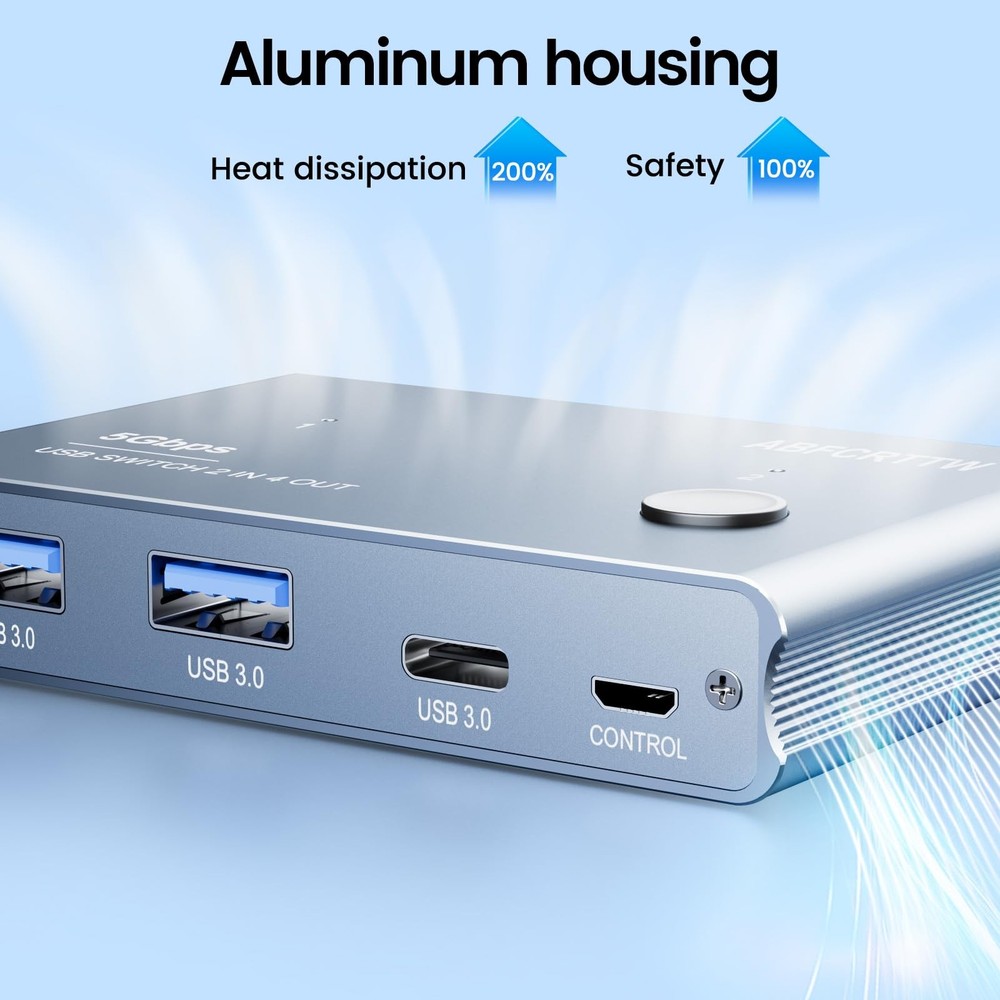 USB 3.0 Switch 2 in 4 Out with Desktop Controller, Aluminum USB Switch for 2 ...