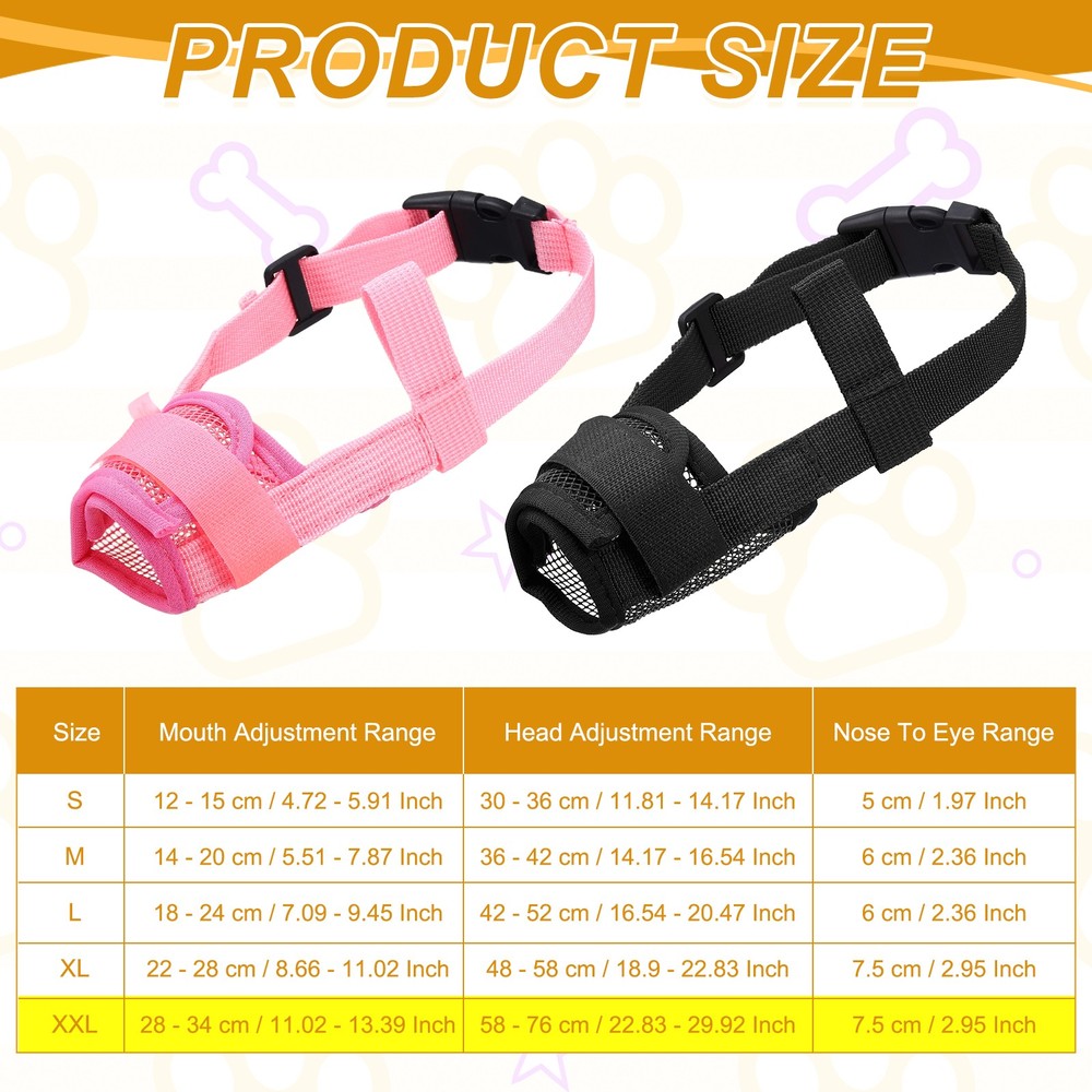 2Pcs Dog Muzzle Soft Mesh Muzzle Mouth Guard Cover Black Pink XXL