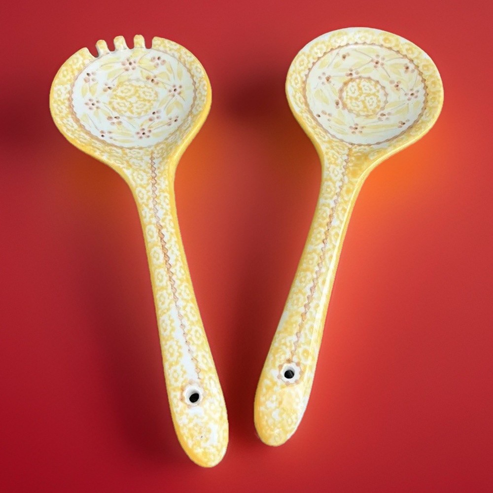 Temptations by Tara Presentable Ovenware Set of Salad Servers Yellow Old World