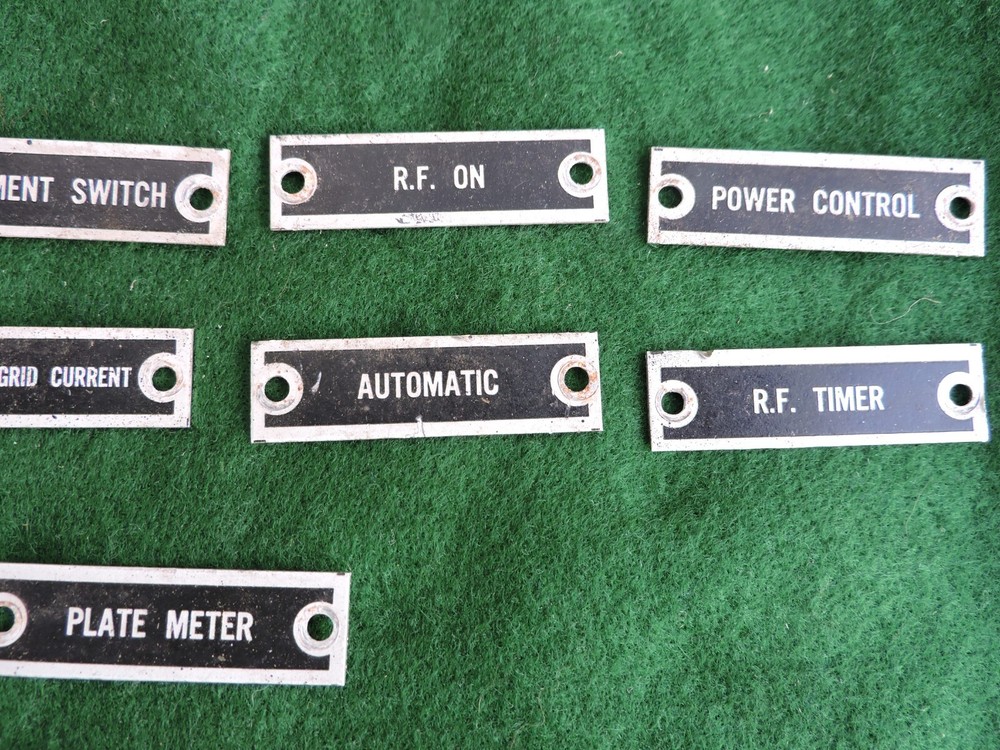 1943 Metal Machine Labels~Automatic,Manual,Plate Meter,Filament Switch~Steampunk