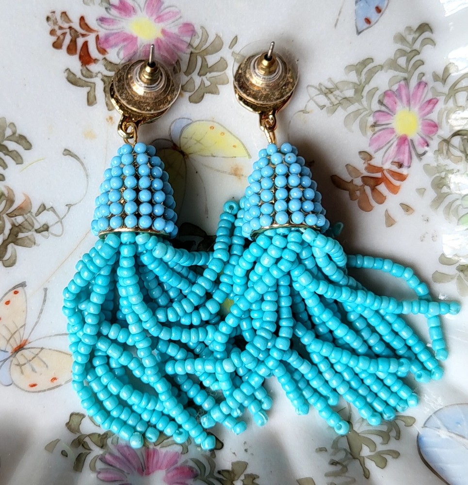 Aqua Blue 3" Dangle Beaded Pierced Earrings