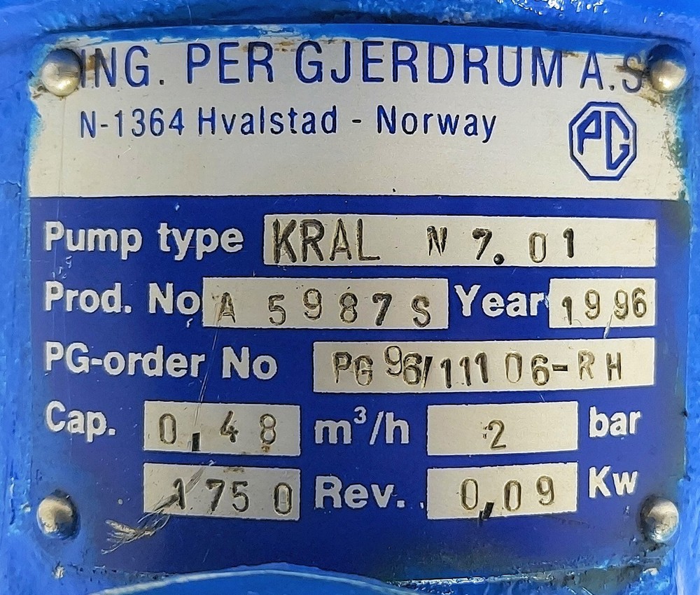 KRAL N7.01 A5987S 2bar Screw Pump
