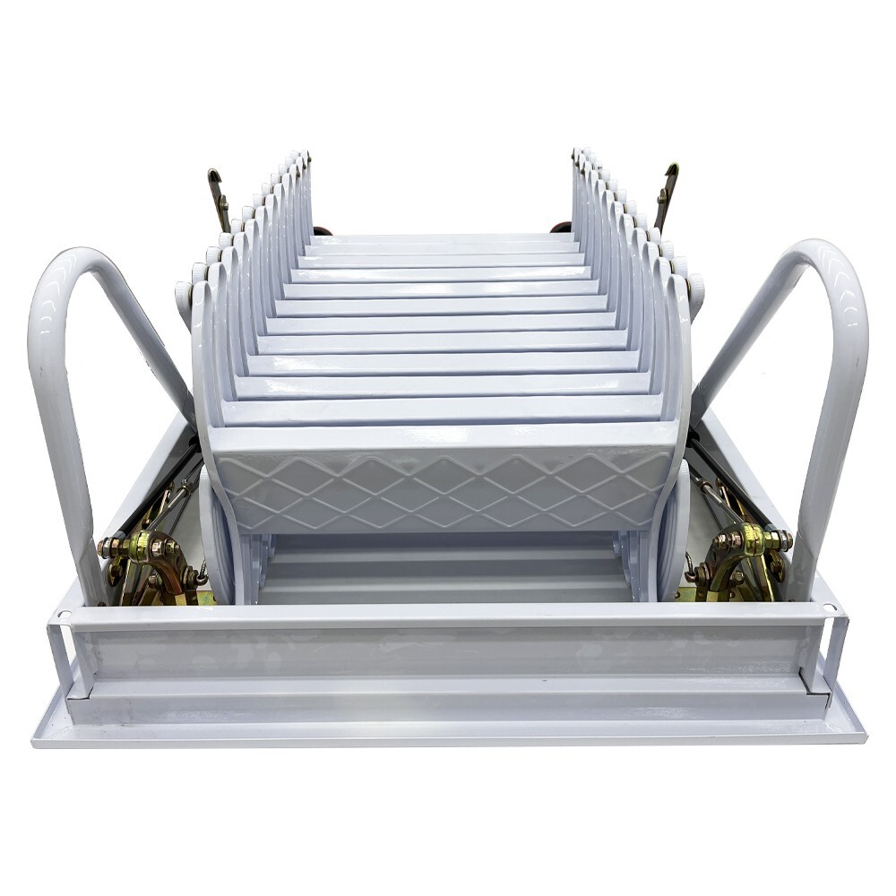 12 Steps Carbon Steel White Attic Pull Down Ceiling Ladder Folding Loft Stairs