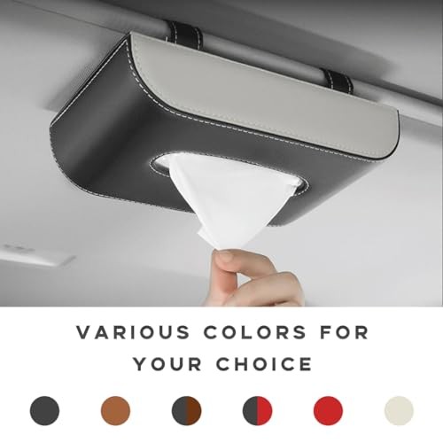 Car Tissue Holder, Leather Sun Visor Napkin Dispenser, Rectangular Paper Black