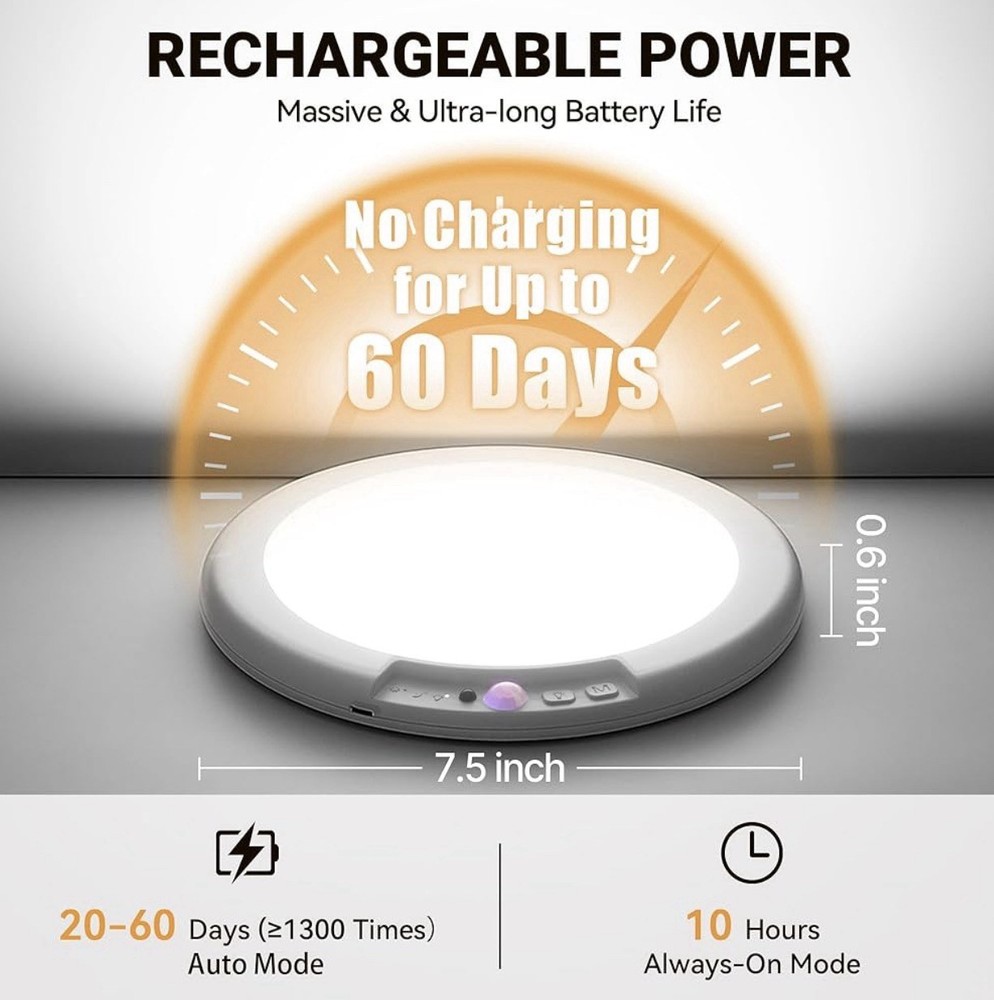 Rechargeable Motion Sensor Ceiling Light LED Remote Closet Hallway 7.5”