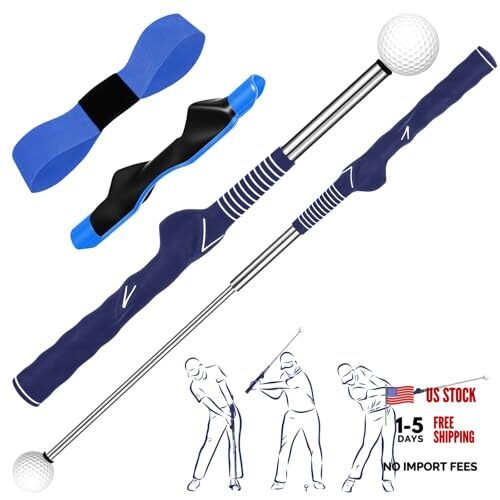 3 Pcs Right Hand Golf Training Aid Retractable Golf Swing Trainer Grip Blue