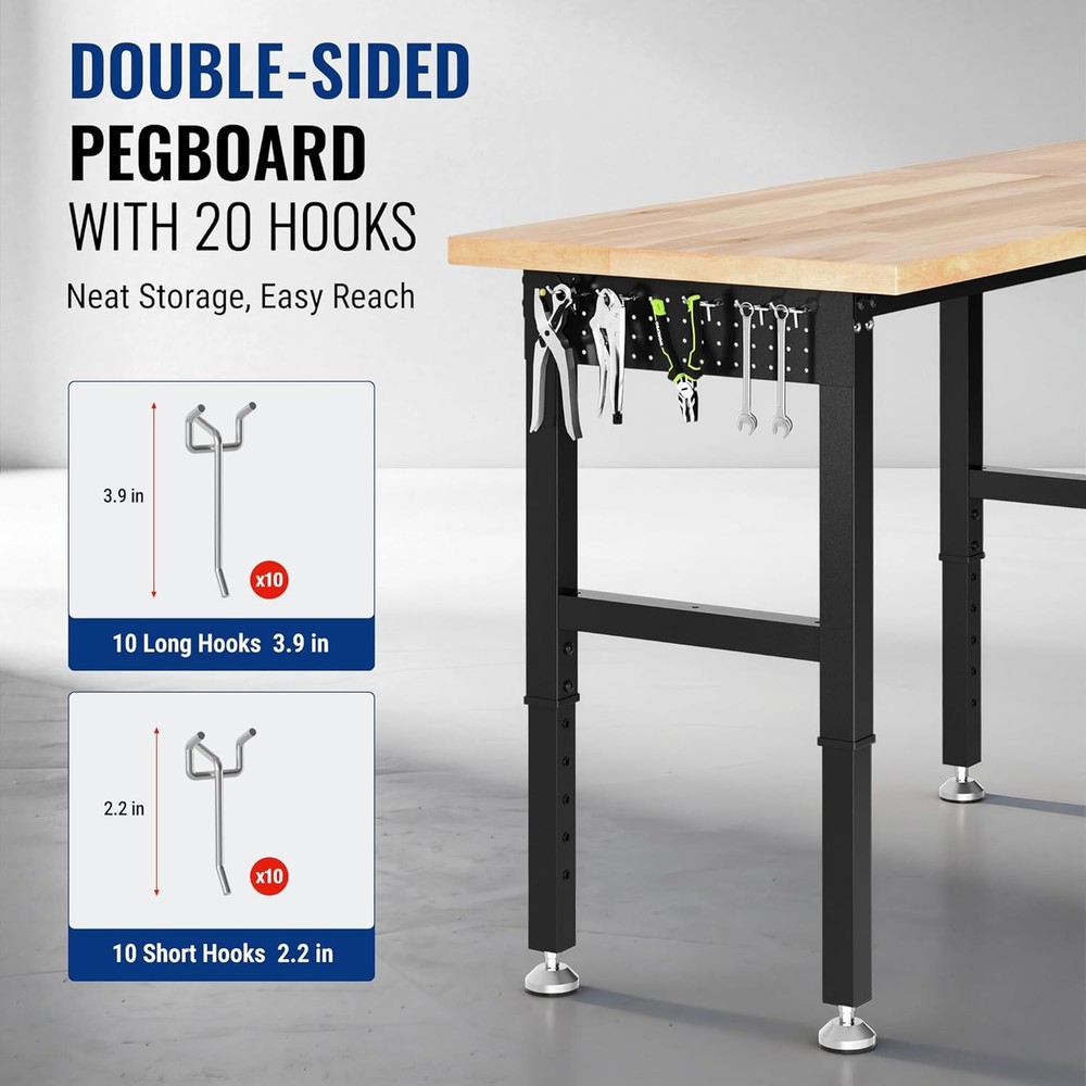 WORKPRO 96x24-in Heavy-Duty Adjustable Workbench Work Table Wood Top Workstation