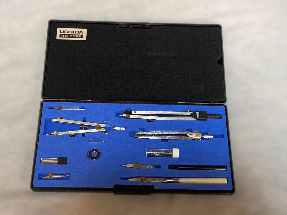 Vintage UCHIDA KD Drafting Tool Set Compass Divider Technical Drawing Japan