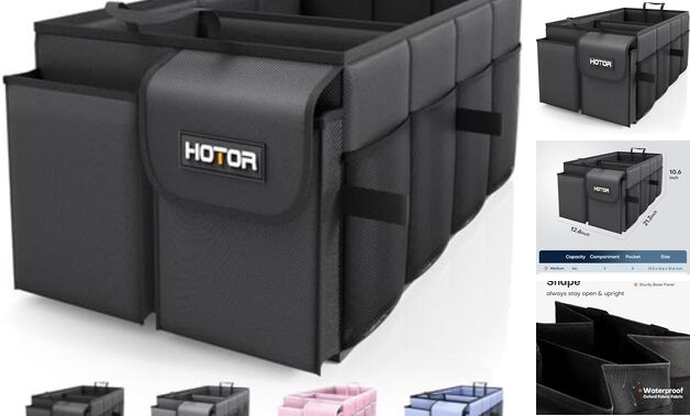 HOTOR Trunk Organizer - Car Organizer, Foldable Trunk organizer Medium Black