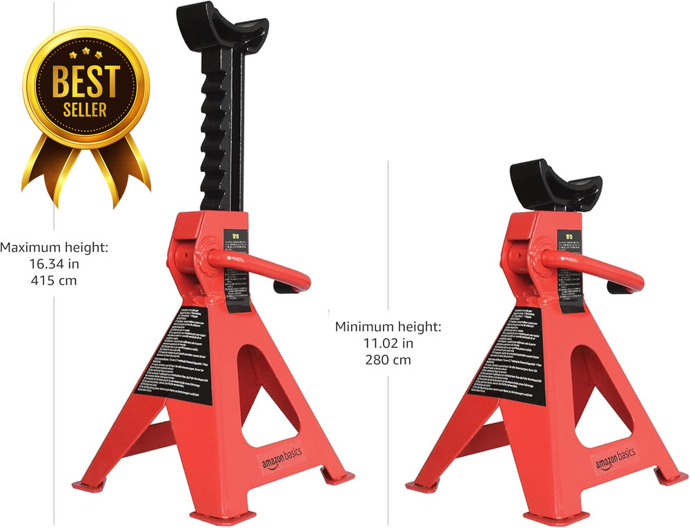 3 Ton Steel Jack Stands 6000Lbs Adjustable Height 1 Pair Auto Support Black Red