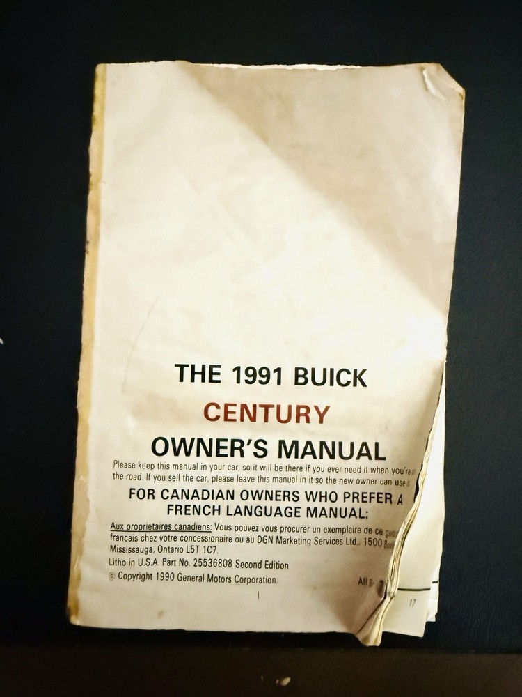1991 Buick Century Owners Operators Manual Original Top Cover Missing