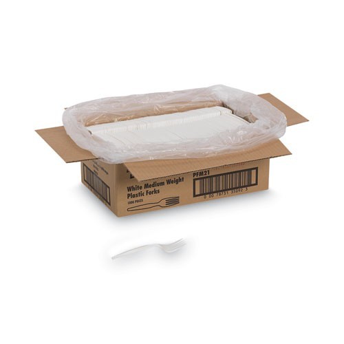 Dixie Plastic Cutlery, Mediumweight Fork, Plastic, White, 1,000/Carton