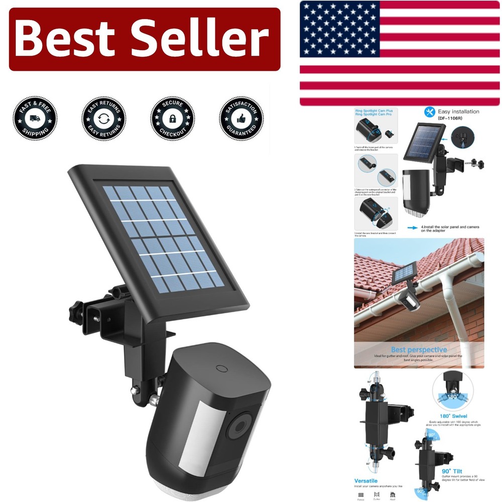 Universal 2-in-1 Gutter Mount for Ring Solar Panels and Cameras - Durable Black