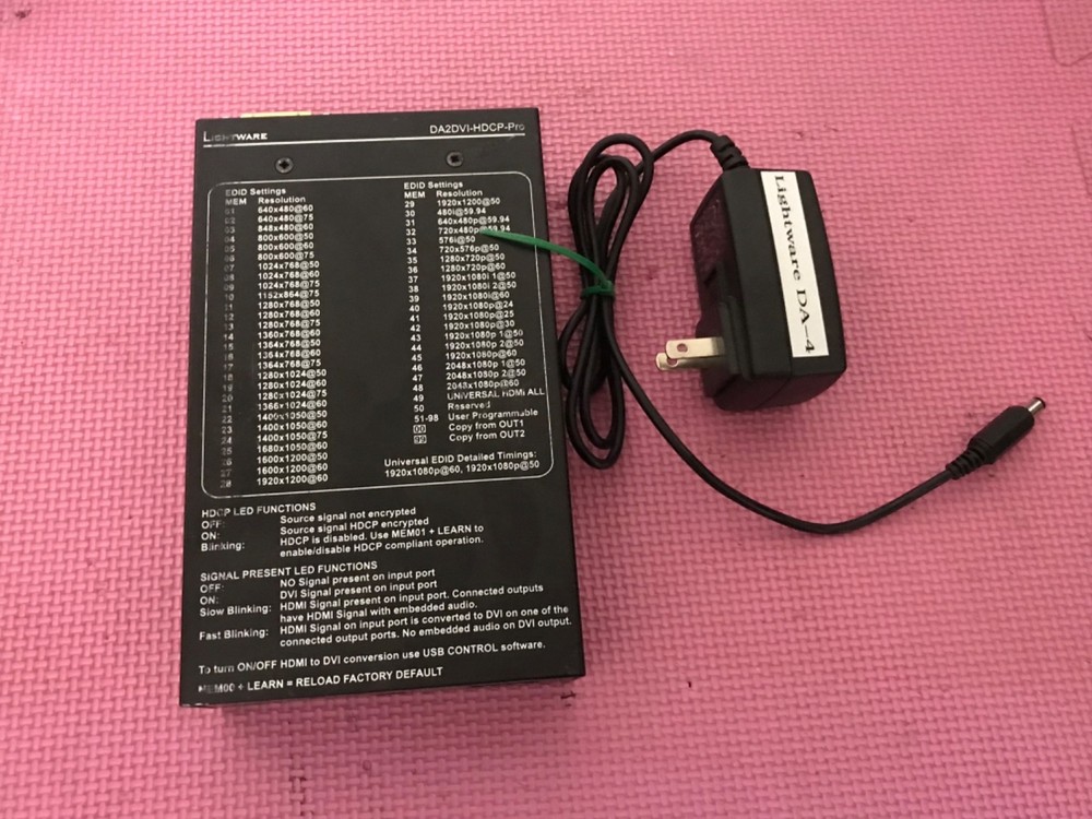 Lightware DA2DVI-HDCP-Pro Distribution Amplifier with power supply